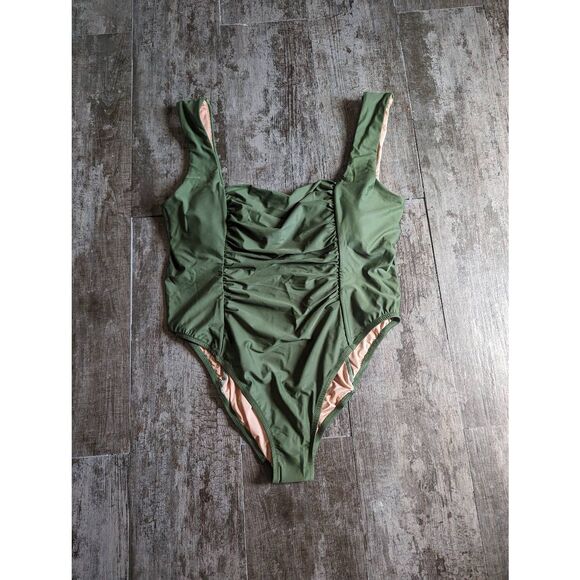 J. CREW RE-IMAGINED Ruched Square Neck One Piece Swimsuit - Picture 2 of 5